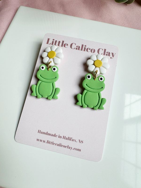 Daisy Frog Clay Earrings