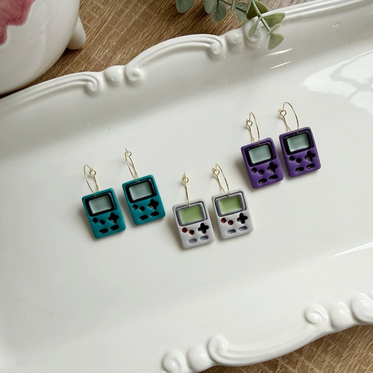 Game Console Clay Hoop Earrings
