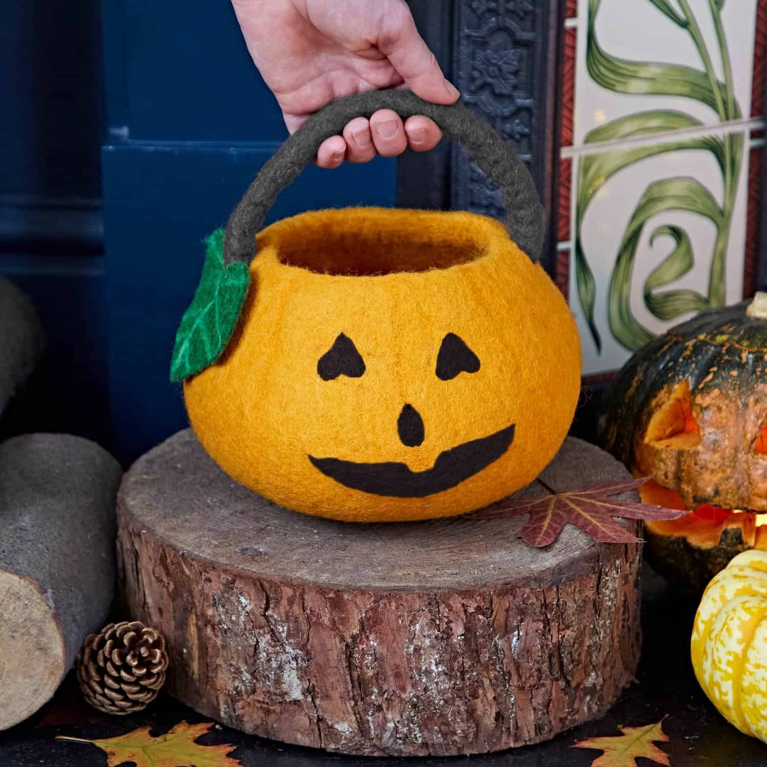Felt Trick or Treat Halloween Pumpkin Basket