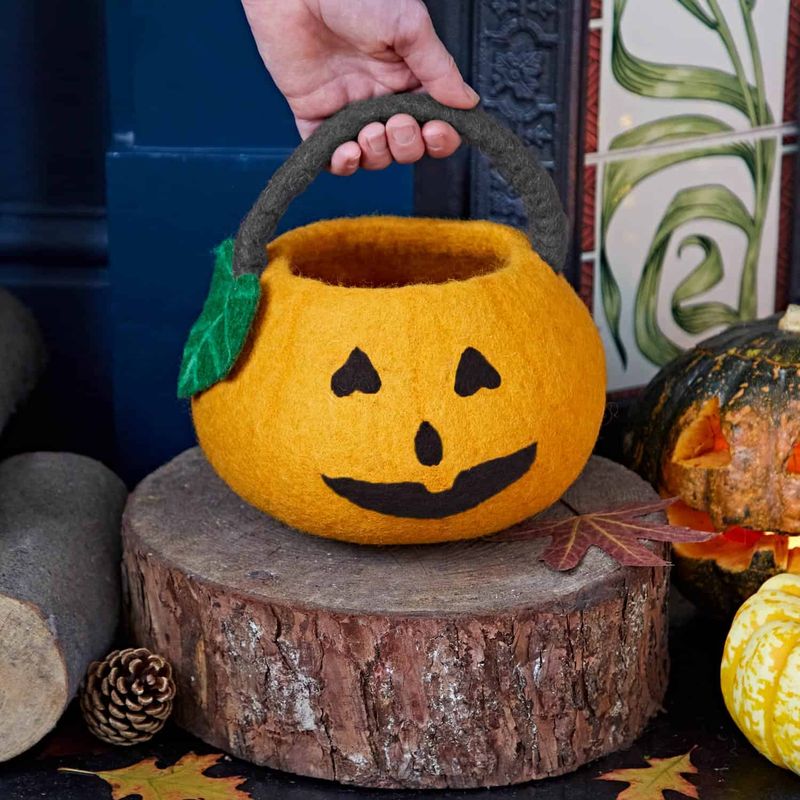 Felt Trick or Treat Halloween Pumpkin Basket