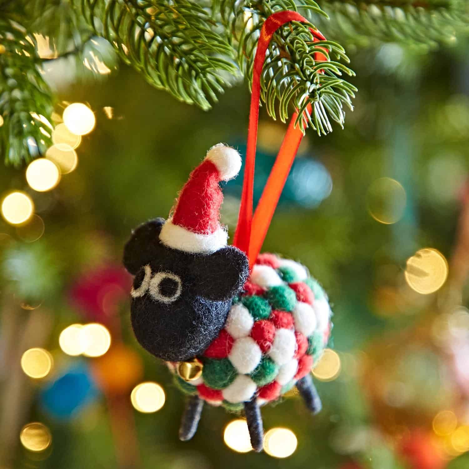 Felt Sheep in Santa Hat Christmas Decoration