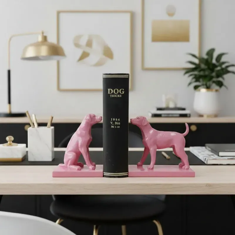 Pink Resin Dog Bookends