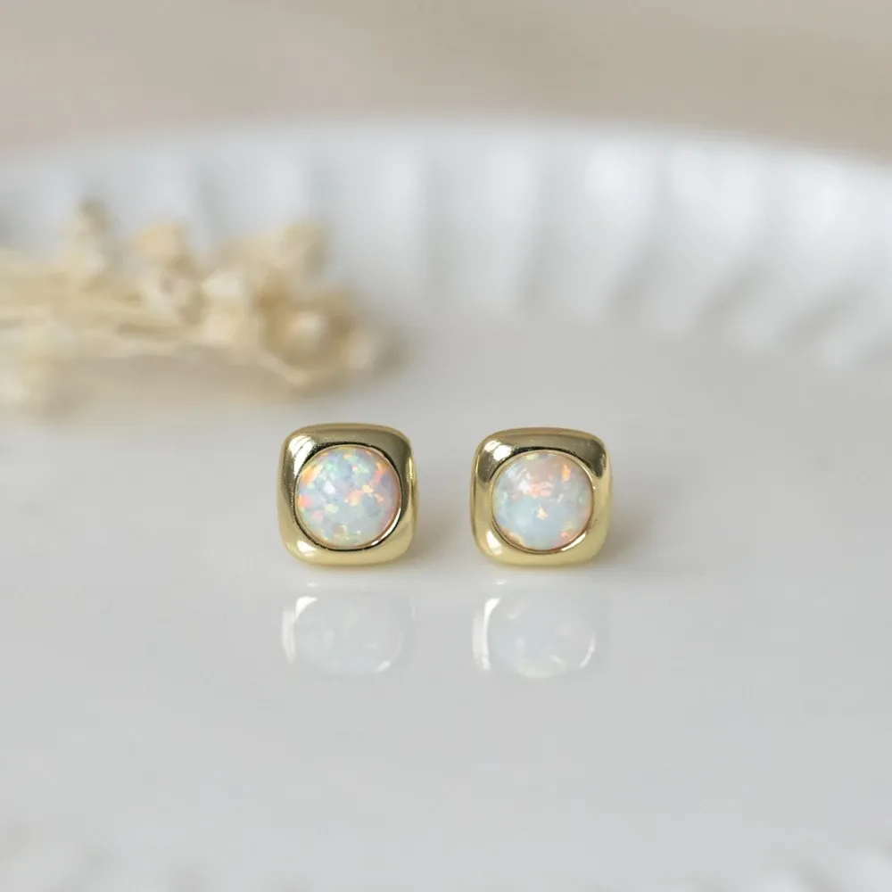 Glee Lilo Stud Opal Earrings, Colour: Gold