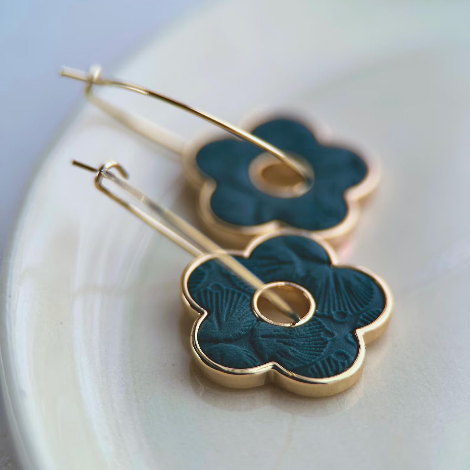 Gold Hoop with Flower Pendant