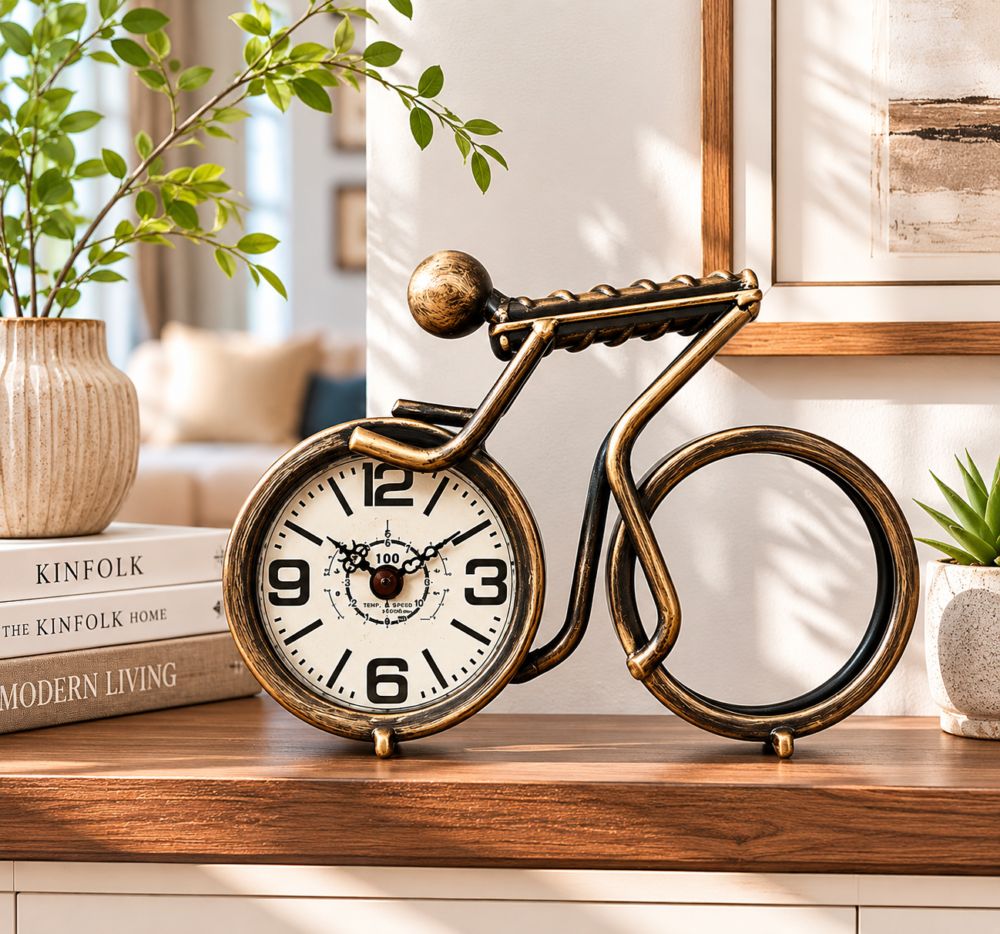 Vintage Bicycle Metal Table Clock
