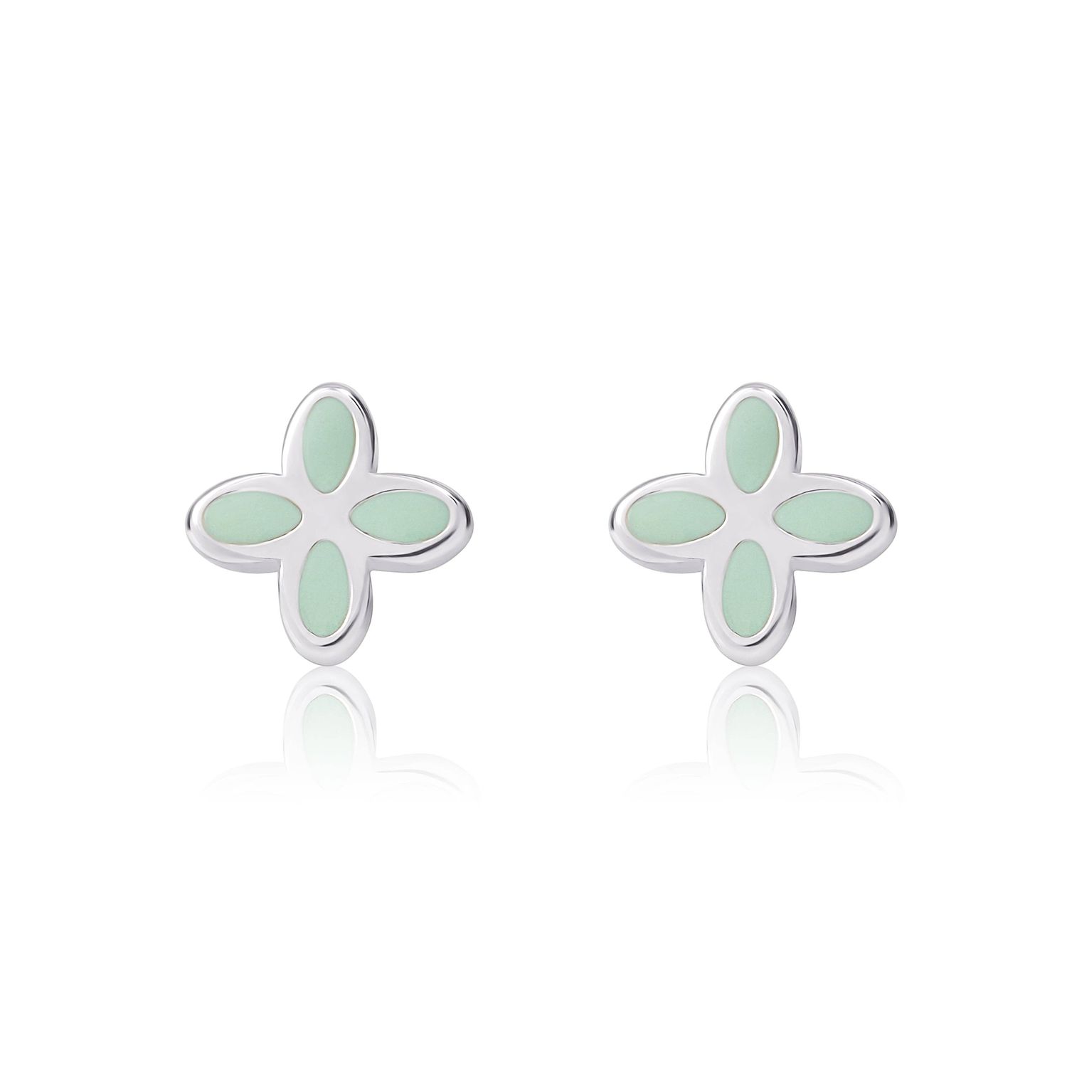 Geo Flower Studs - Mint Enamel