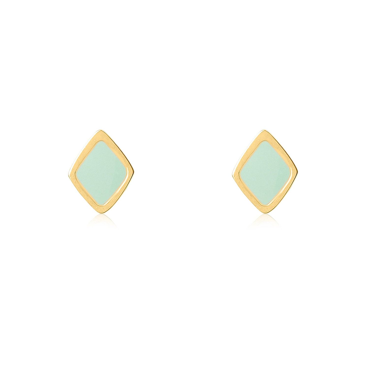 Gold Diamond Pebble Studs, Colour: Mint