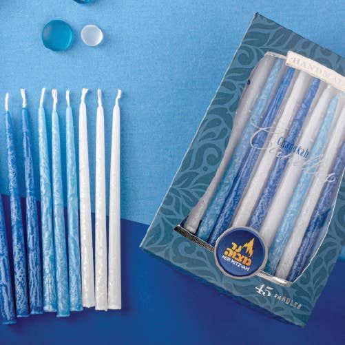 Chanukah Candles - Rustic Blue &amp; White - 45 Pack