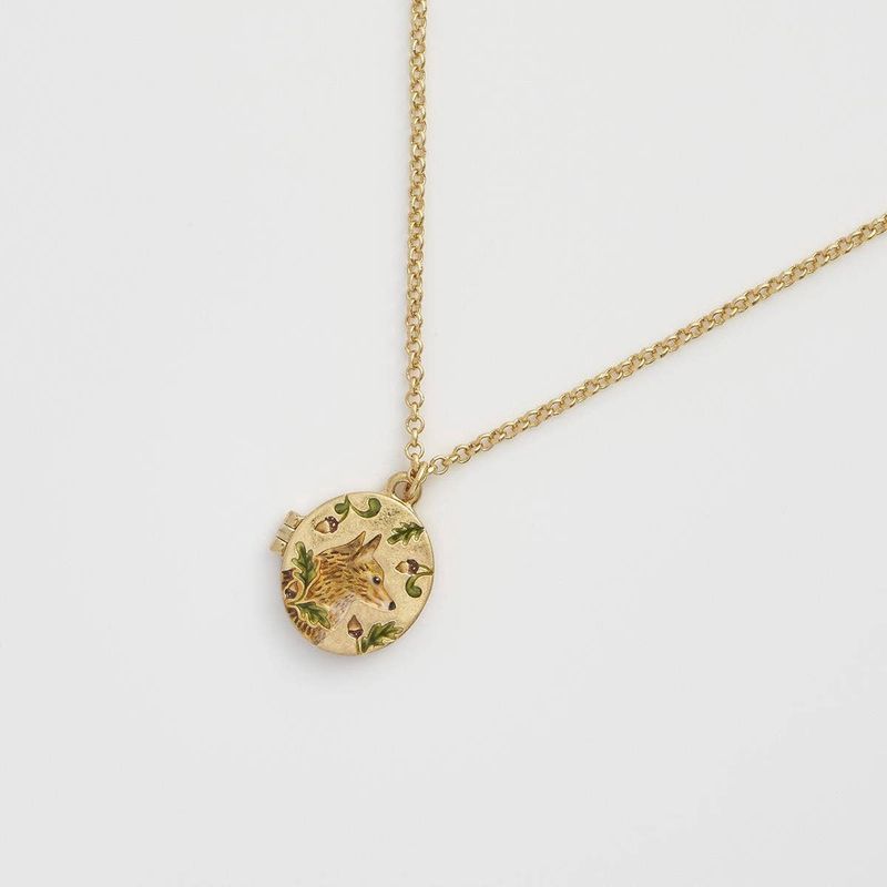 Fox &amp; Acorn Oval Chain Locket Necklace