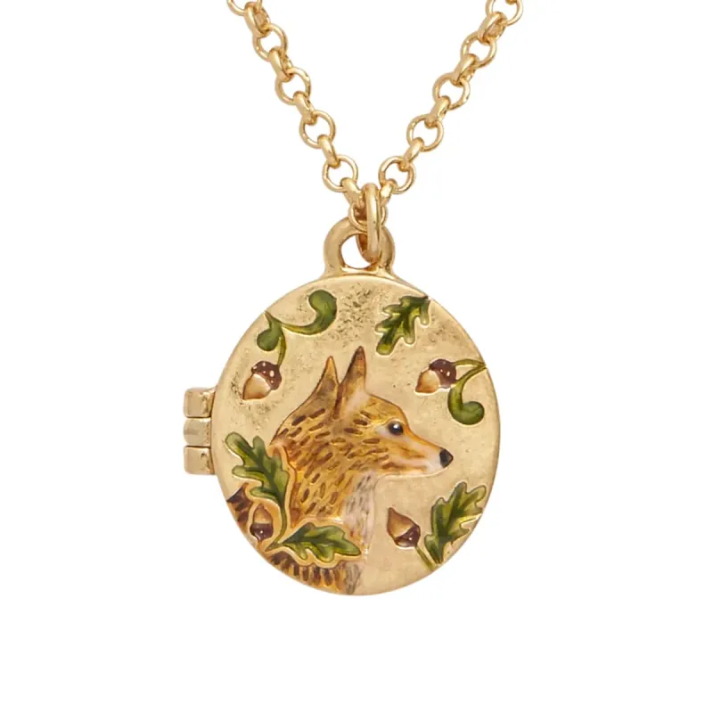 Fox &amp; Acorn Oval Chain Locket Necklace