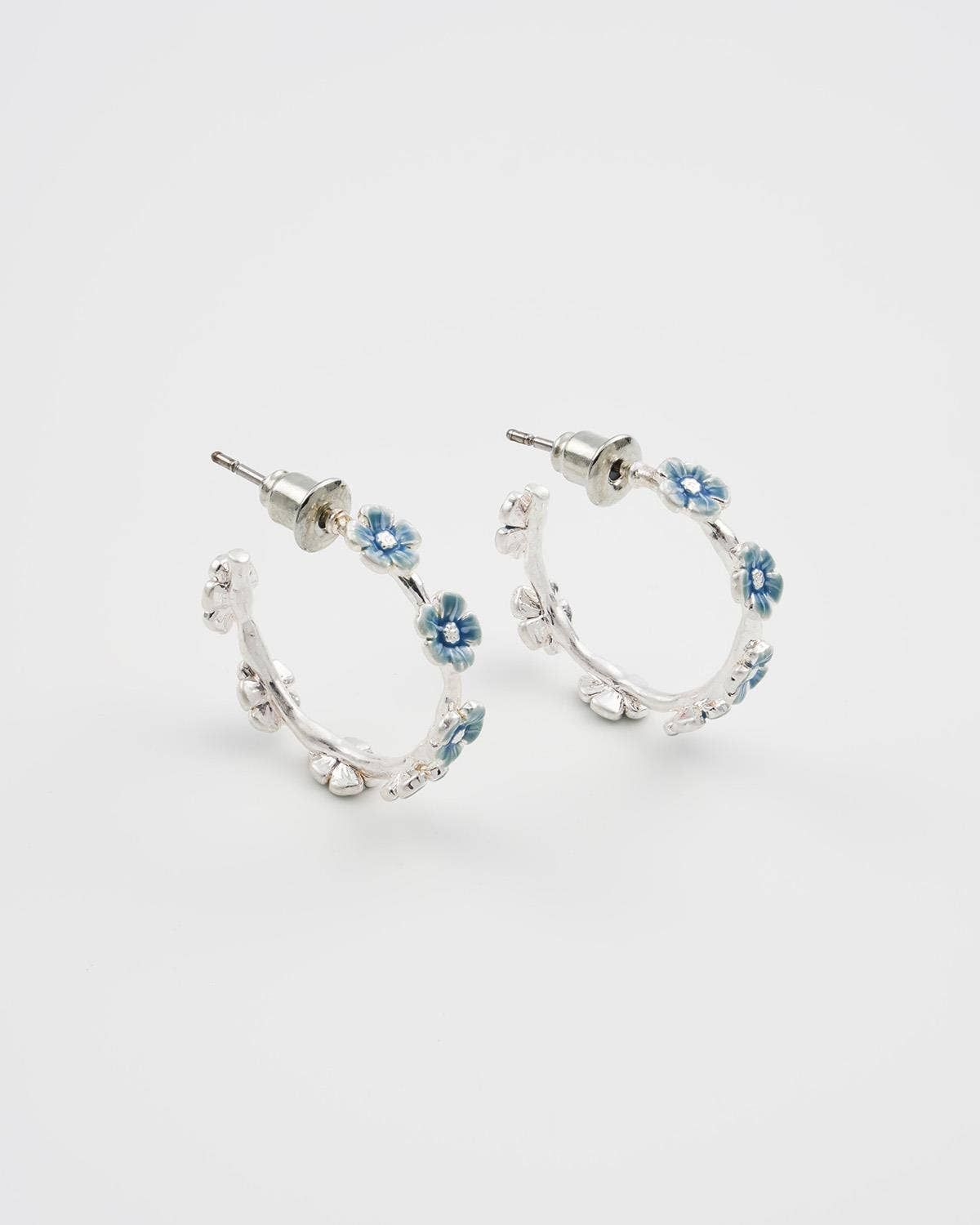 Forget-Me-Not Stud Hoop Earrings Silver
