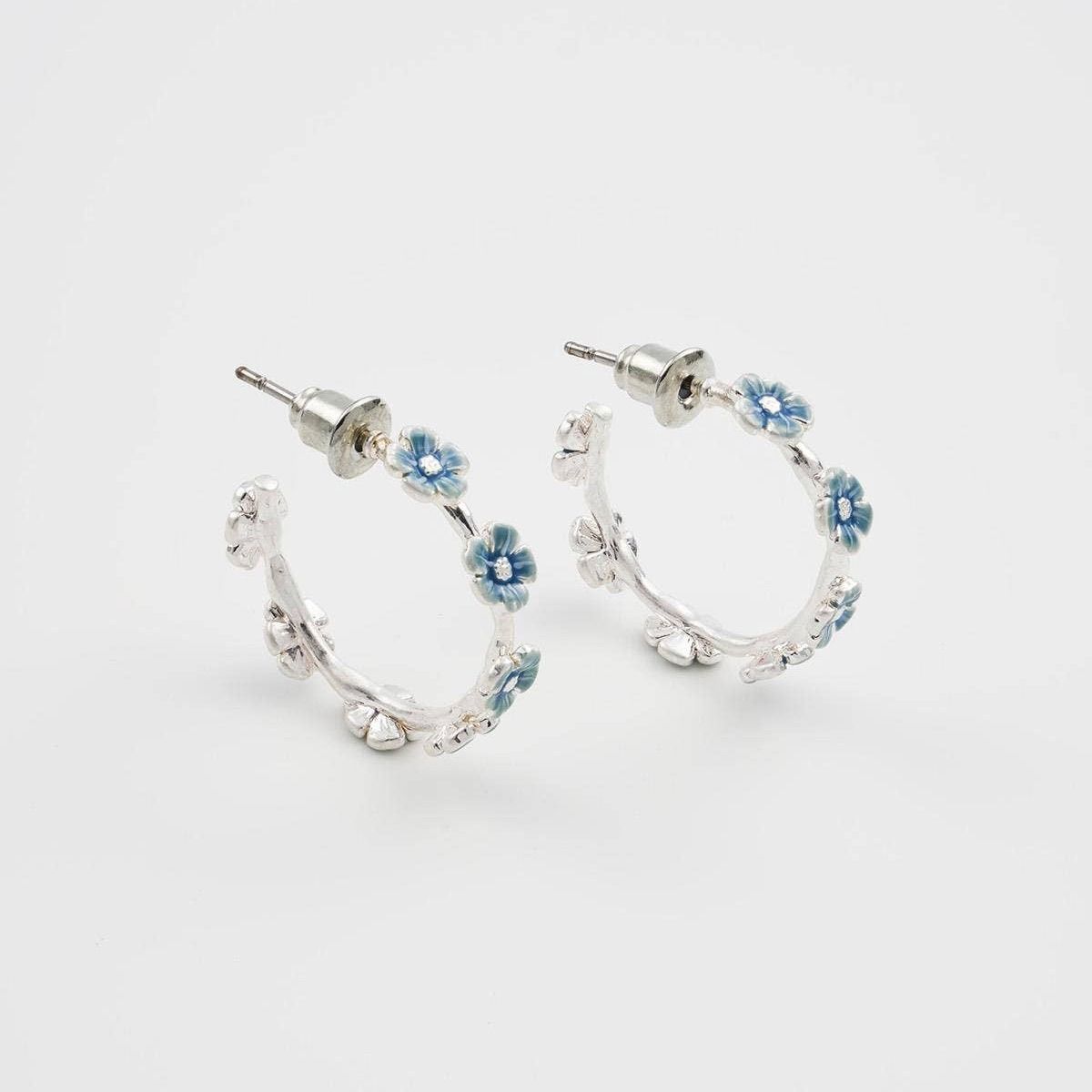 Forget-Me-Not Stud Hoop Earrings Silver