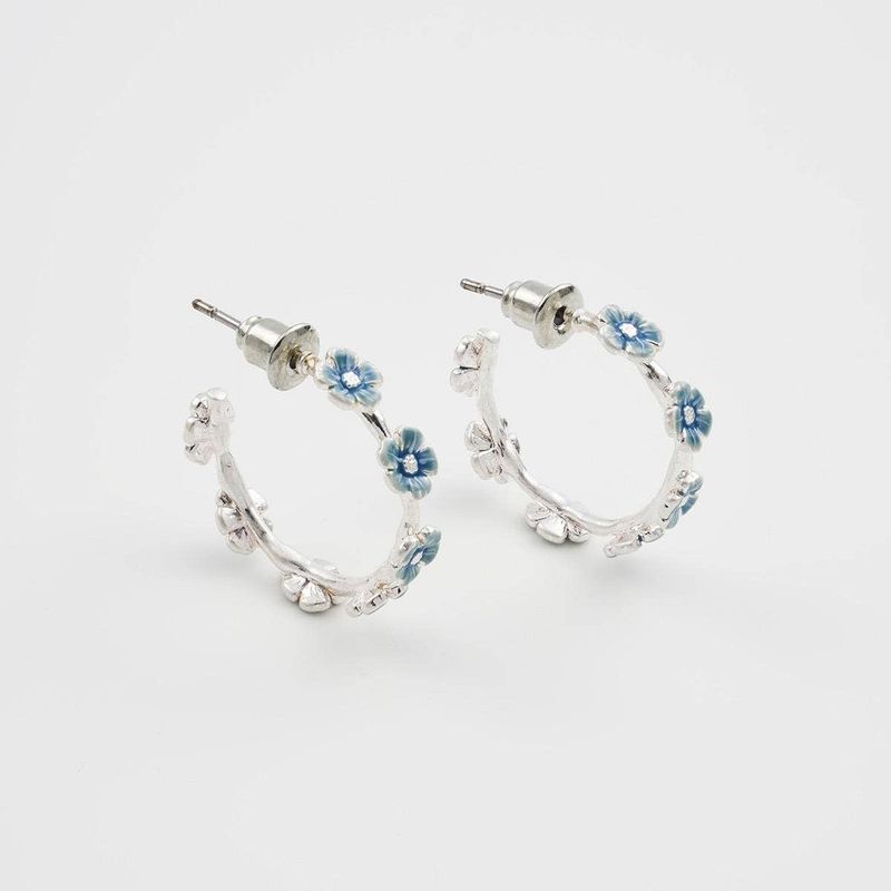 Forget-Me-Not Stud Hoop Earrings Silver