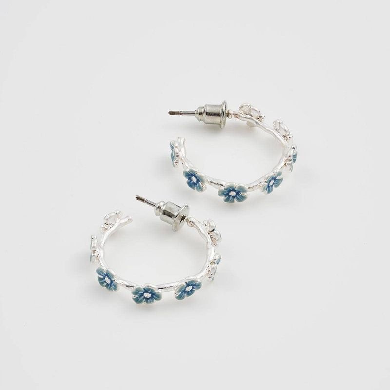Forget-Me-Not Stud Hoop Earrings Silver