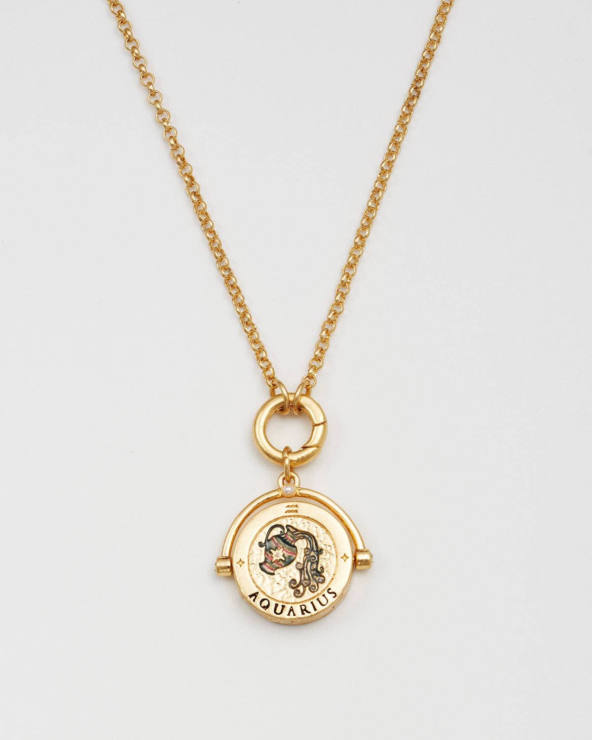 Aquarius Zodiac Spinner Necklace