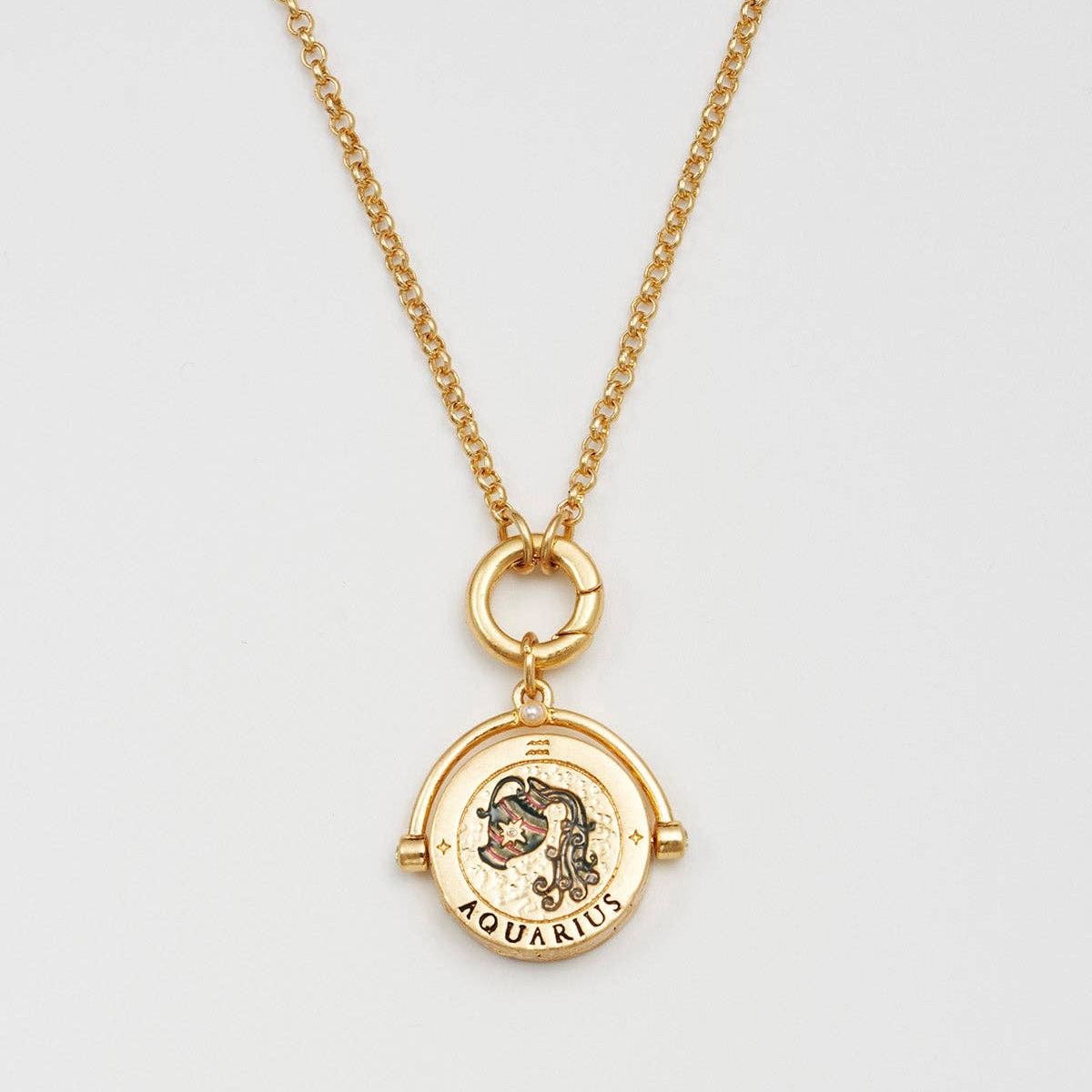 Aquarius Zodiac Spinner Necklace