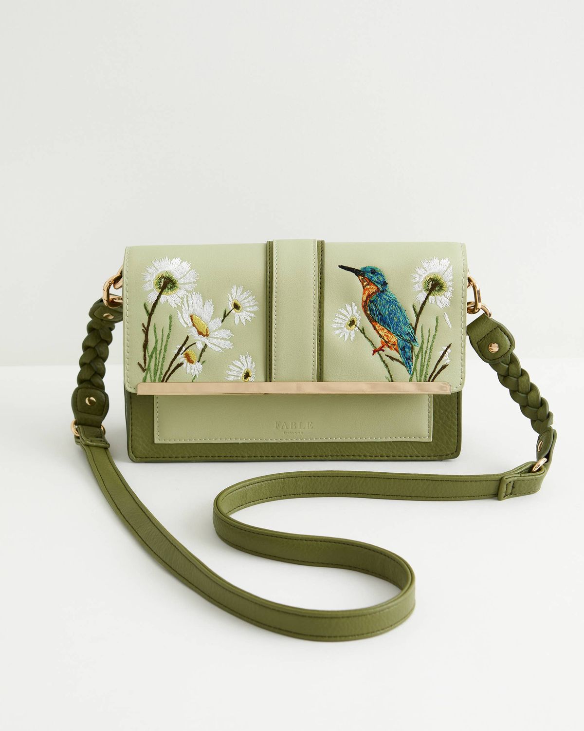Embroidered Kingfisher Cross Body Bag