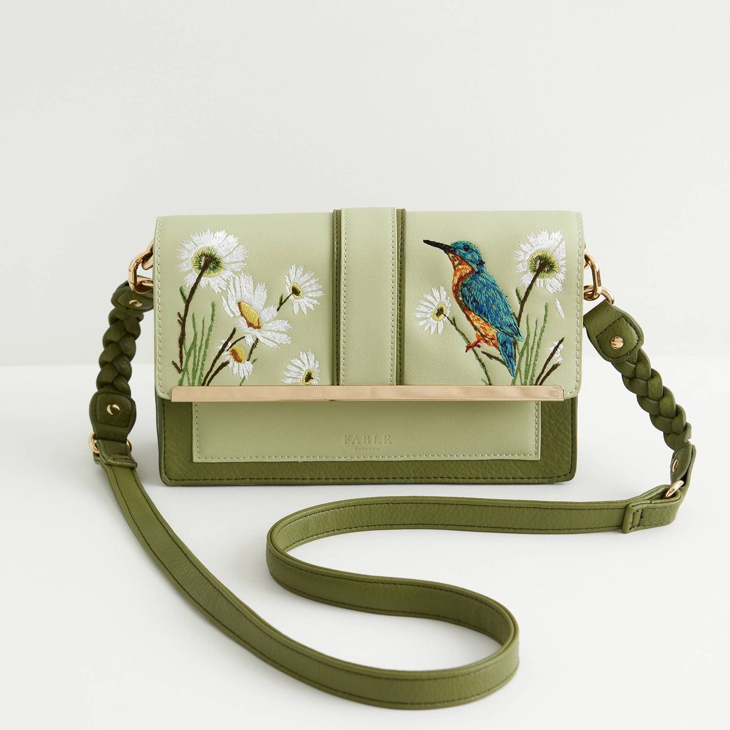 Embroidered Kingfisher Cross Body Bag