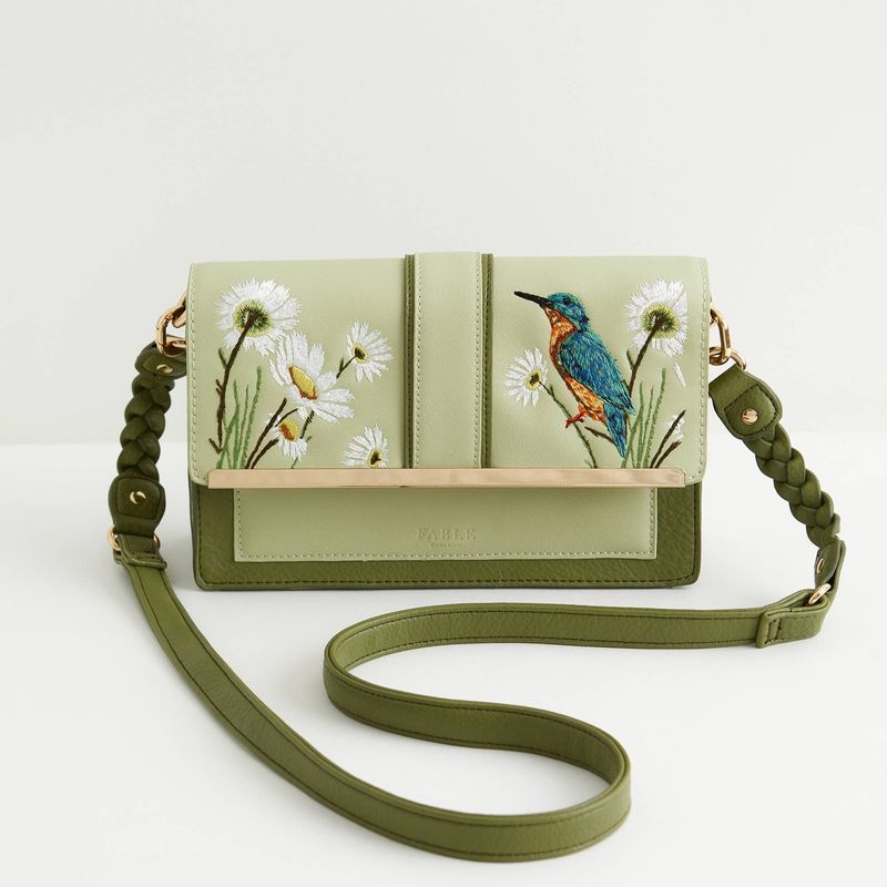Embroidered Kingfisher Cross Body Bag
