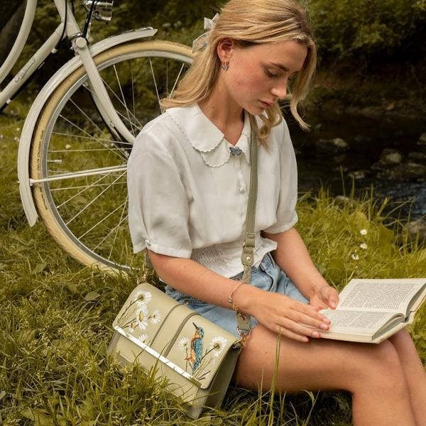 Embroidered Kingfisher Cross Body Bag