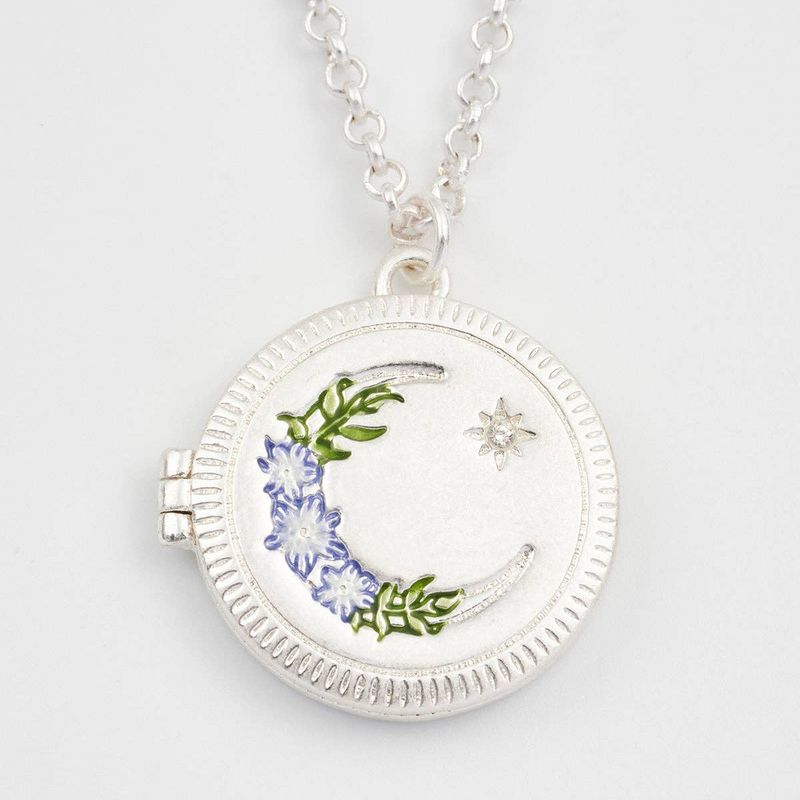 Nightshade Moon Round Silver Locket Chain Necklace