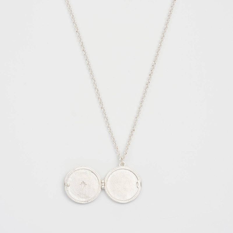 Nightshade Moon Round Silver Locket Chain Necklace