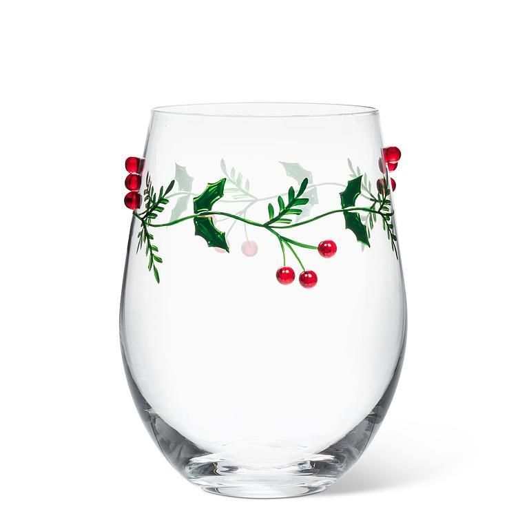 Holly &amp; Berries Stemless Wine Glass