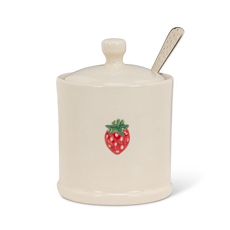 Strawberry on Covered Jam Jar