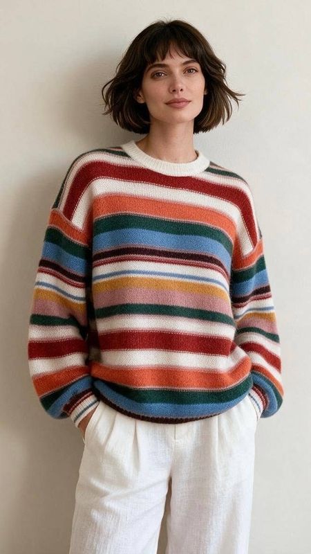 Stripe Mohair Wool Blend Knit Sweater