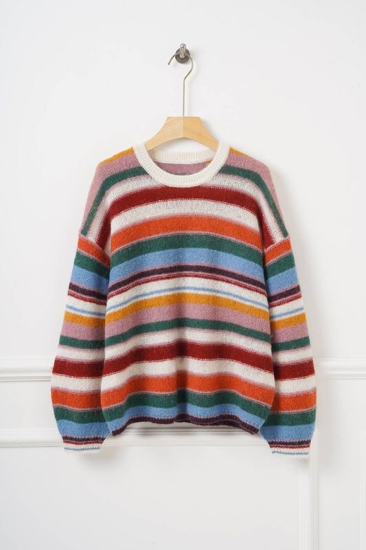 Stripe Mohair Wool Blend Knit Sweater