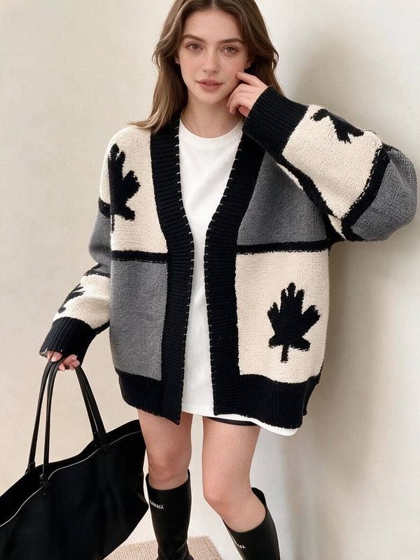 Oversized Maple Leaf Knit Cardigan