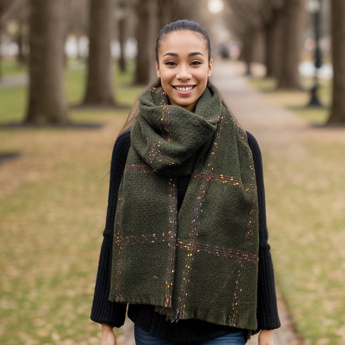 Pantai - Spotty Boxy Thick Scarf - Racing Green