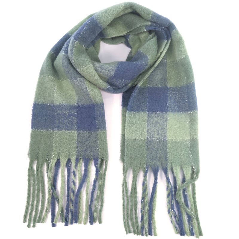 Agung - Super Thick Boxes Scarf Sage &amp; Royal Blue