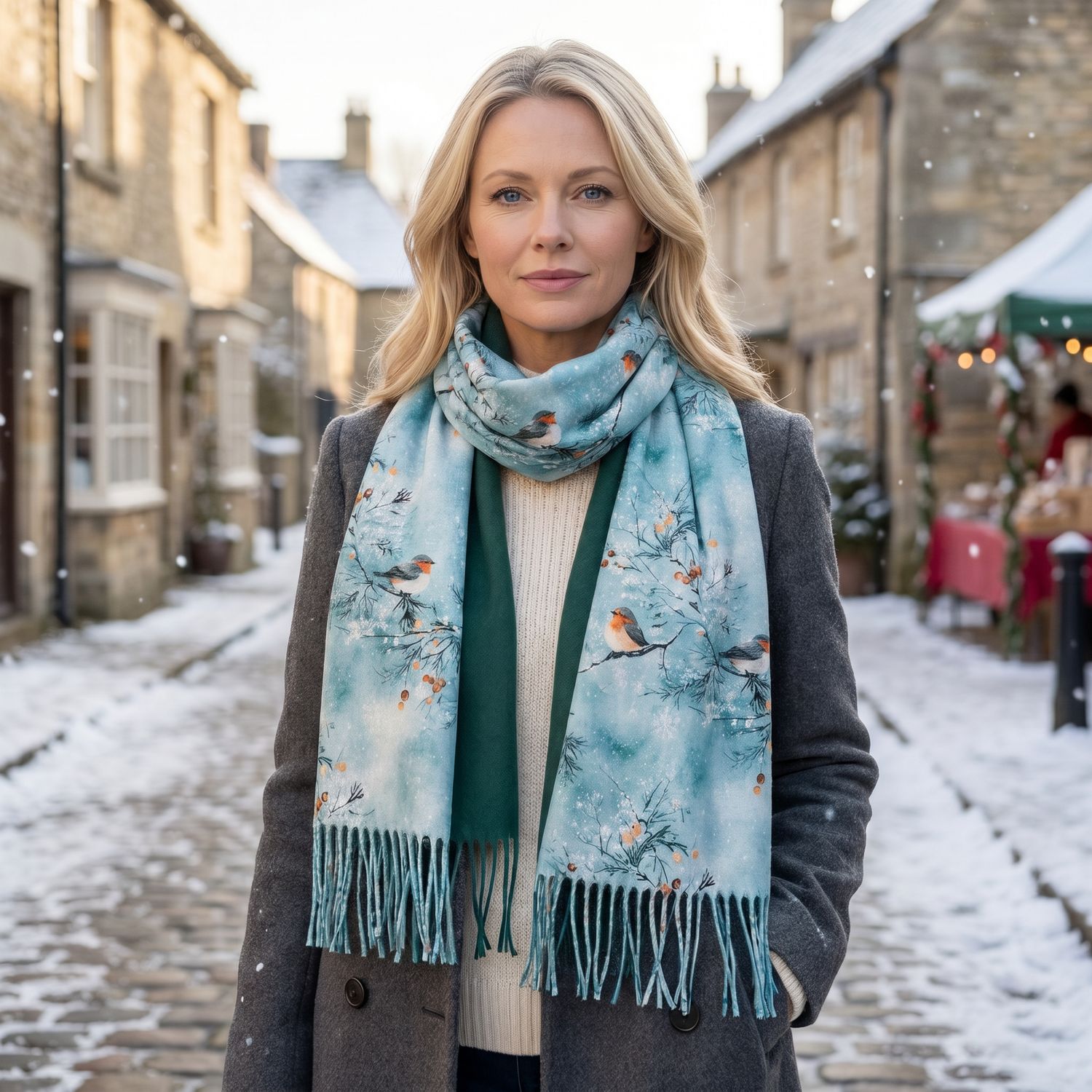 Snowy Robin Pashmina Style Scarf