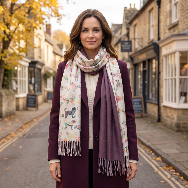 Floral Dogs Pashmina Style Scarf