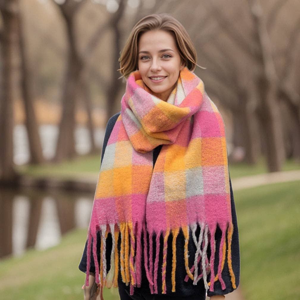 Agung - Super Thick Boxes Scarf Pink &amp; Orange