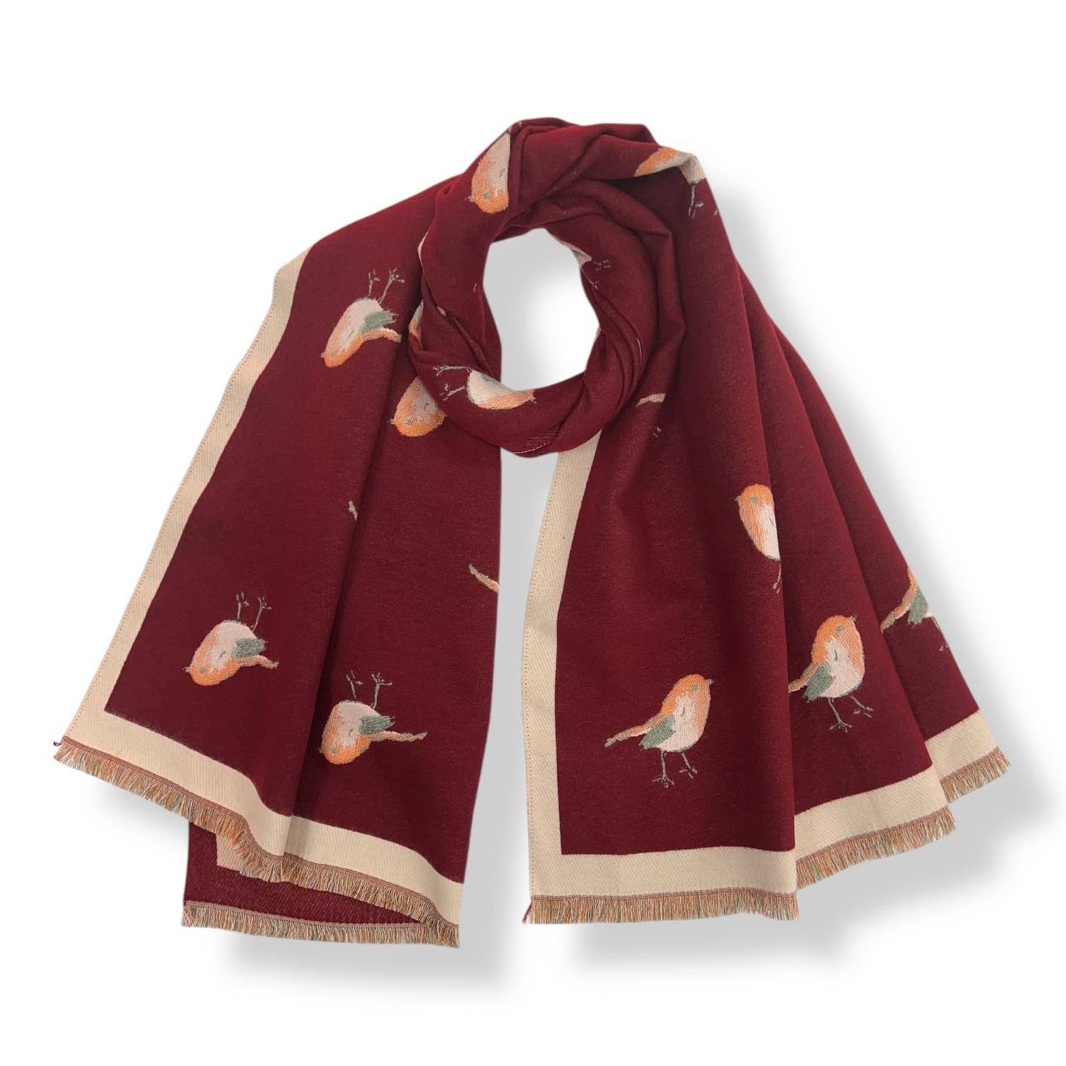Robin Reversible Scarf Woven Print, Color: Burgundy