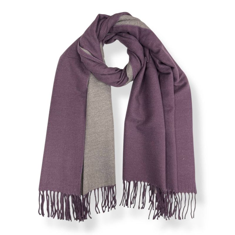 Two Tone Plain Cashmere Blend Scarf With Tassels