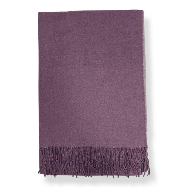 Two Tone Plain Cashmere Blend Scarf With Tassels