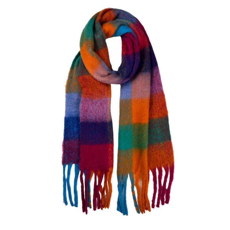 Soft Check Blanket Scarf With Tassels