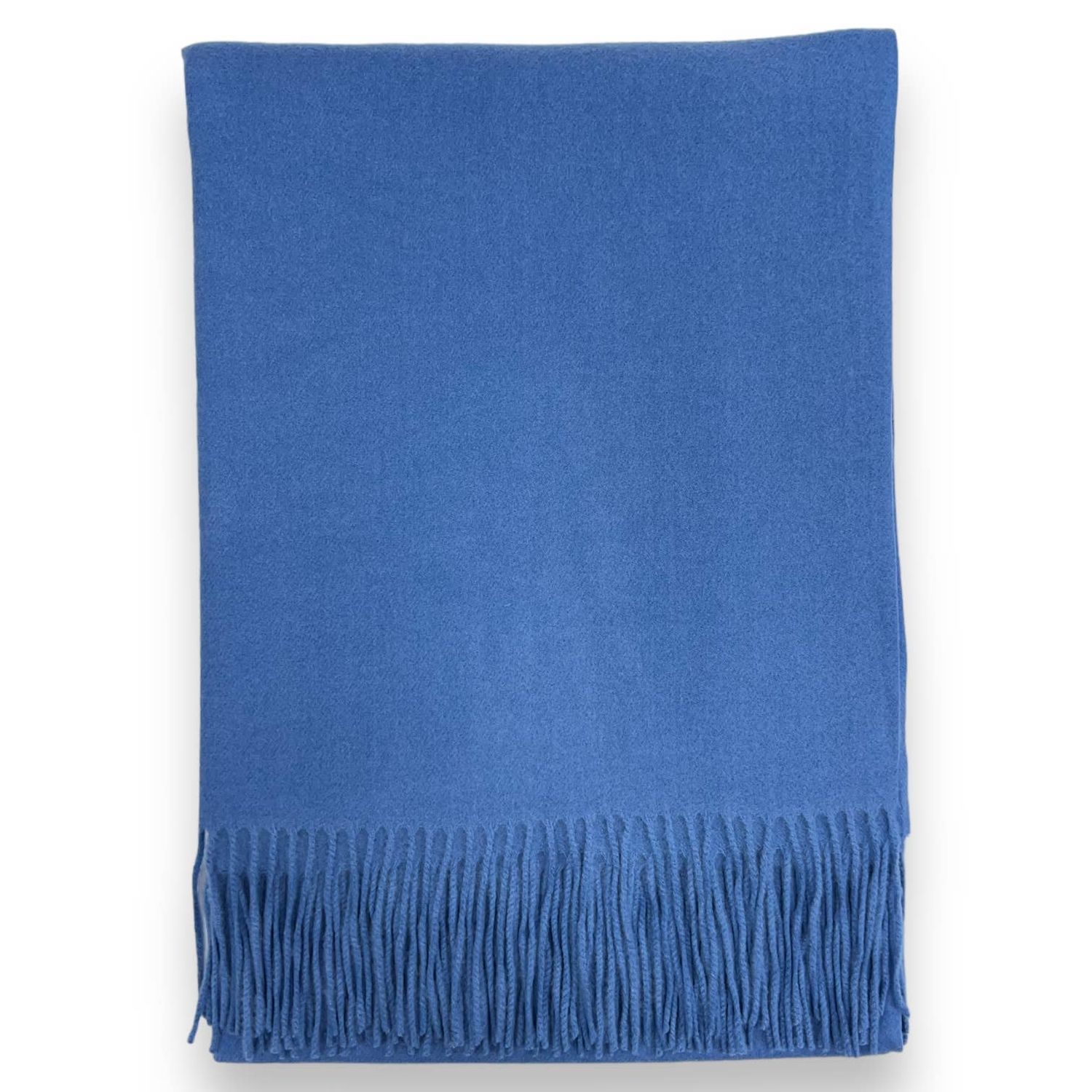 Classic Plain Wool Blend With Tassels, Color: Cornflower