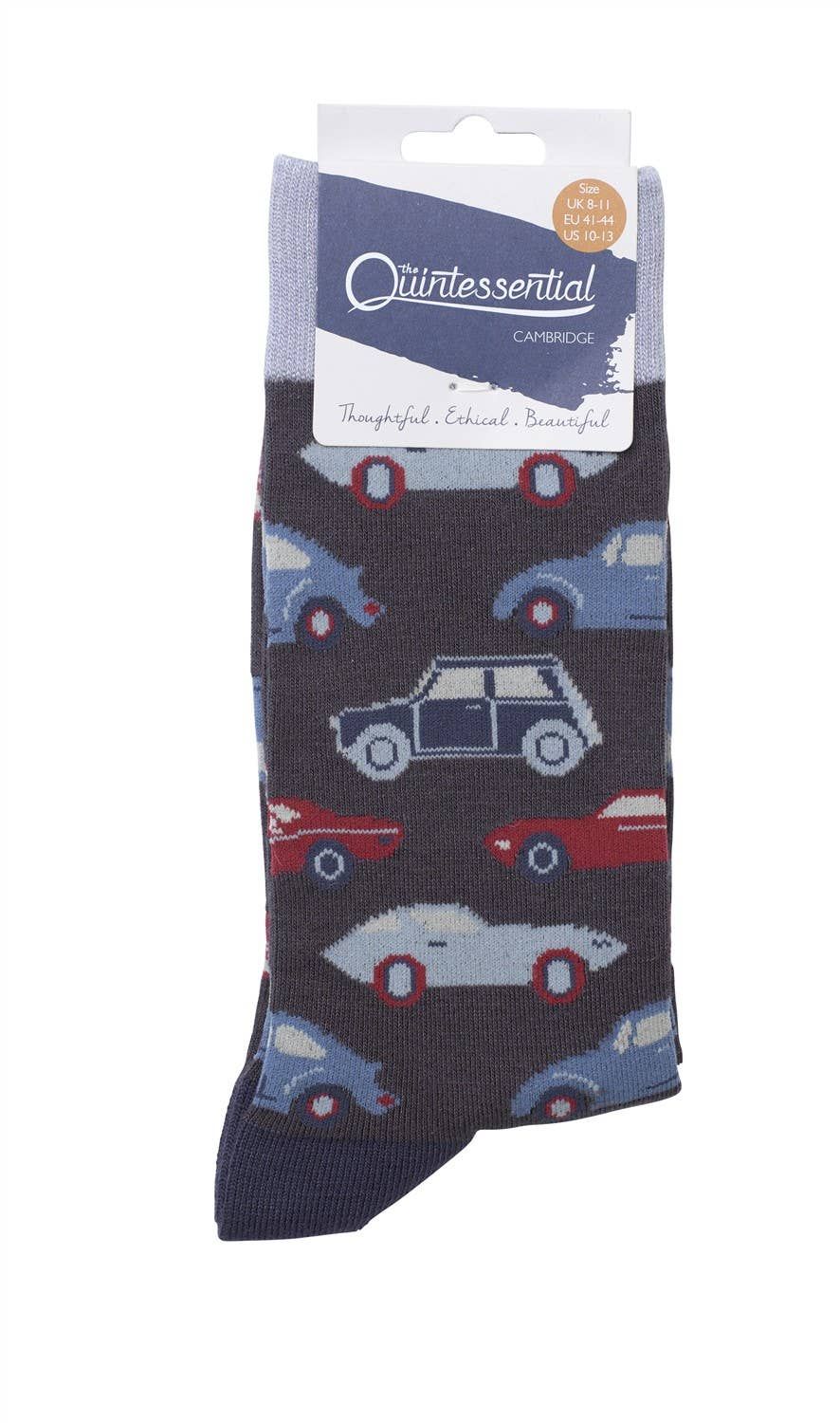 The Quintessential Cambridge Men's Socks Cars Grey, Style: Cars