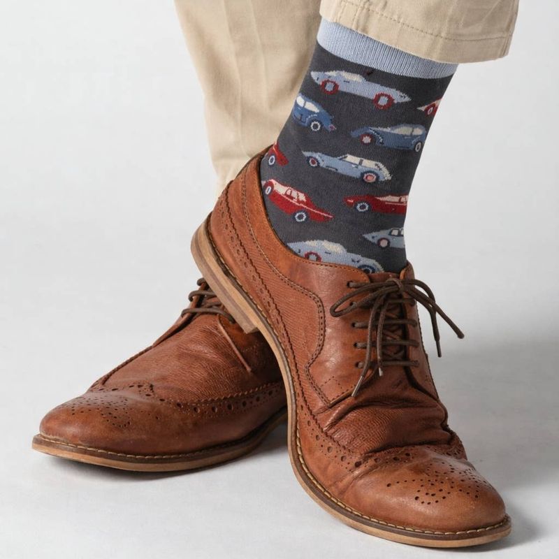 The Quintessential Cambridge Men's Socks Cars Grey