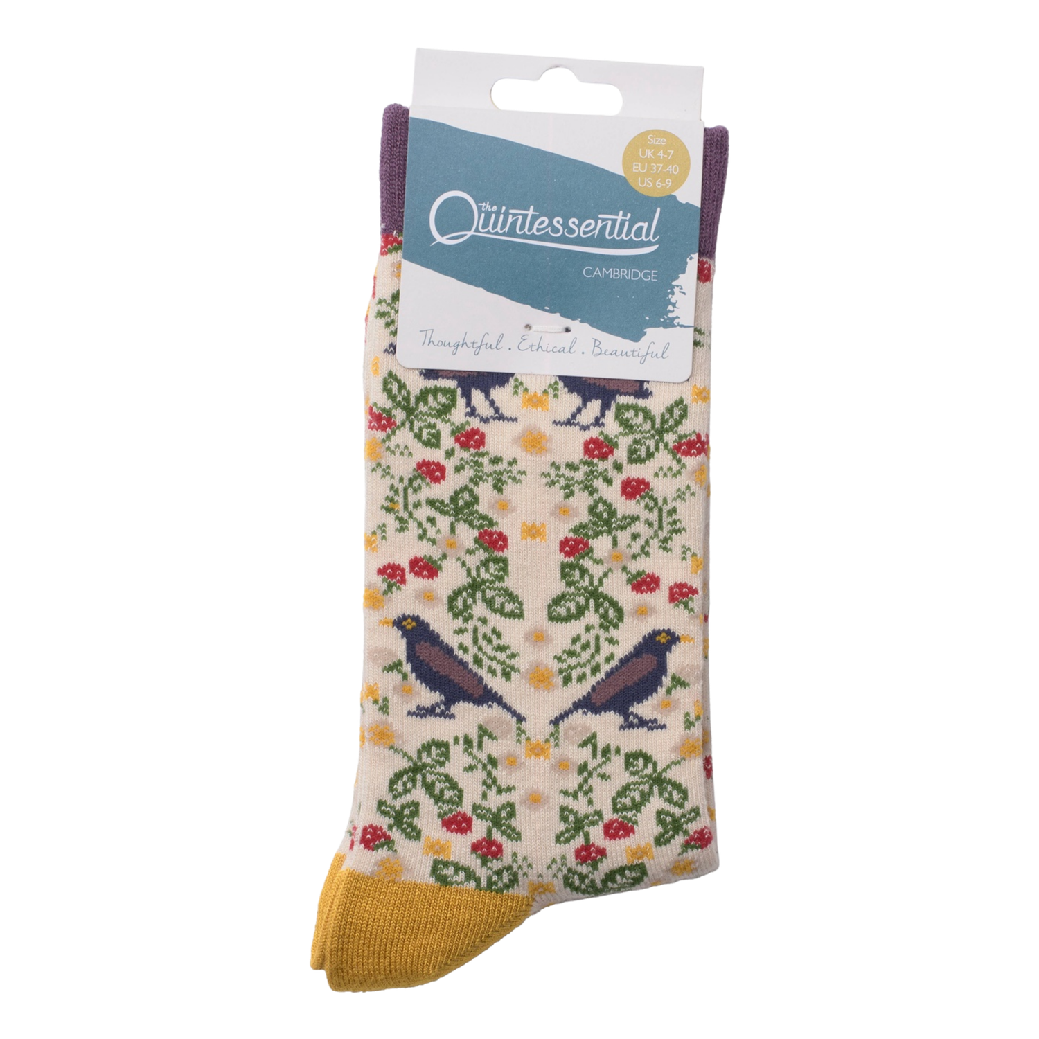 The Quintessential Cambridge Women's Socks Bird Cream