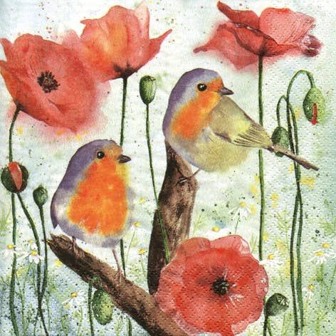 Lunch Napkin - Red Robin &amp; Poppy
