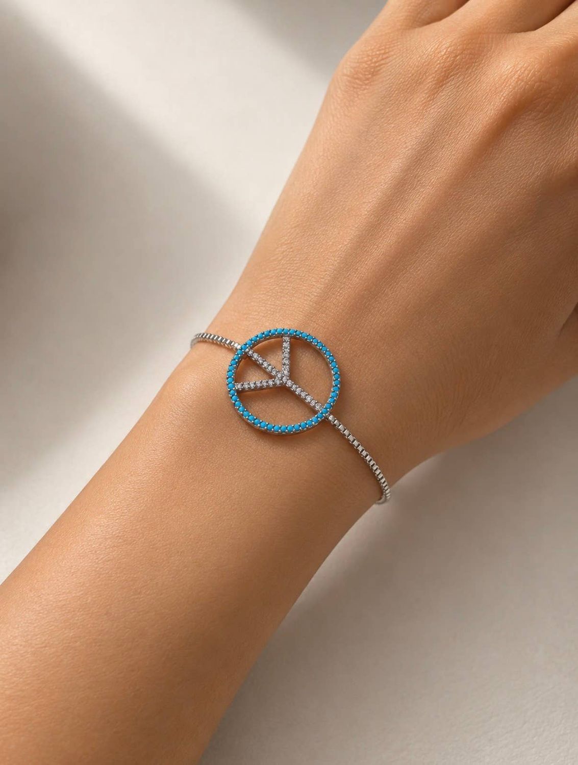 Peace Zircon Silver Plated Bracelet, Color: Blue