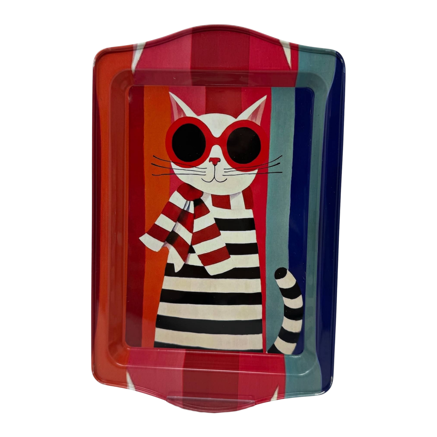 Cat Design Decorative Metal Tray Small, Style: Style 3 - Striped Fashion Cat