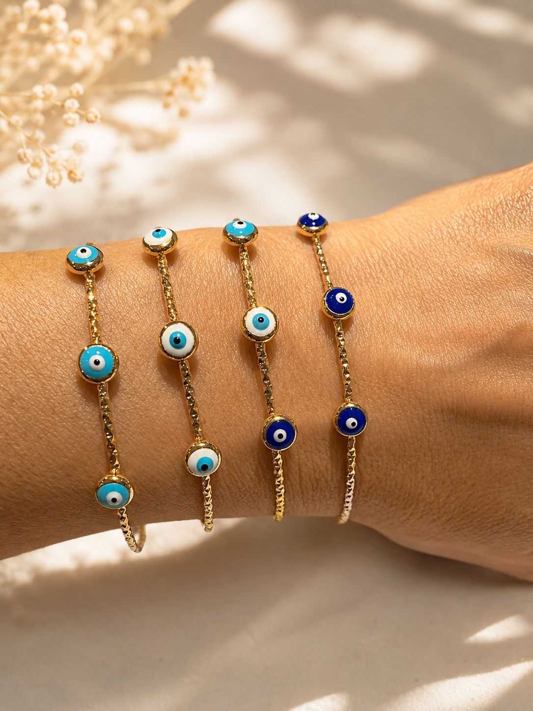 Enamel Evil Eye Gold Plated Bangle Bracelet