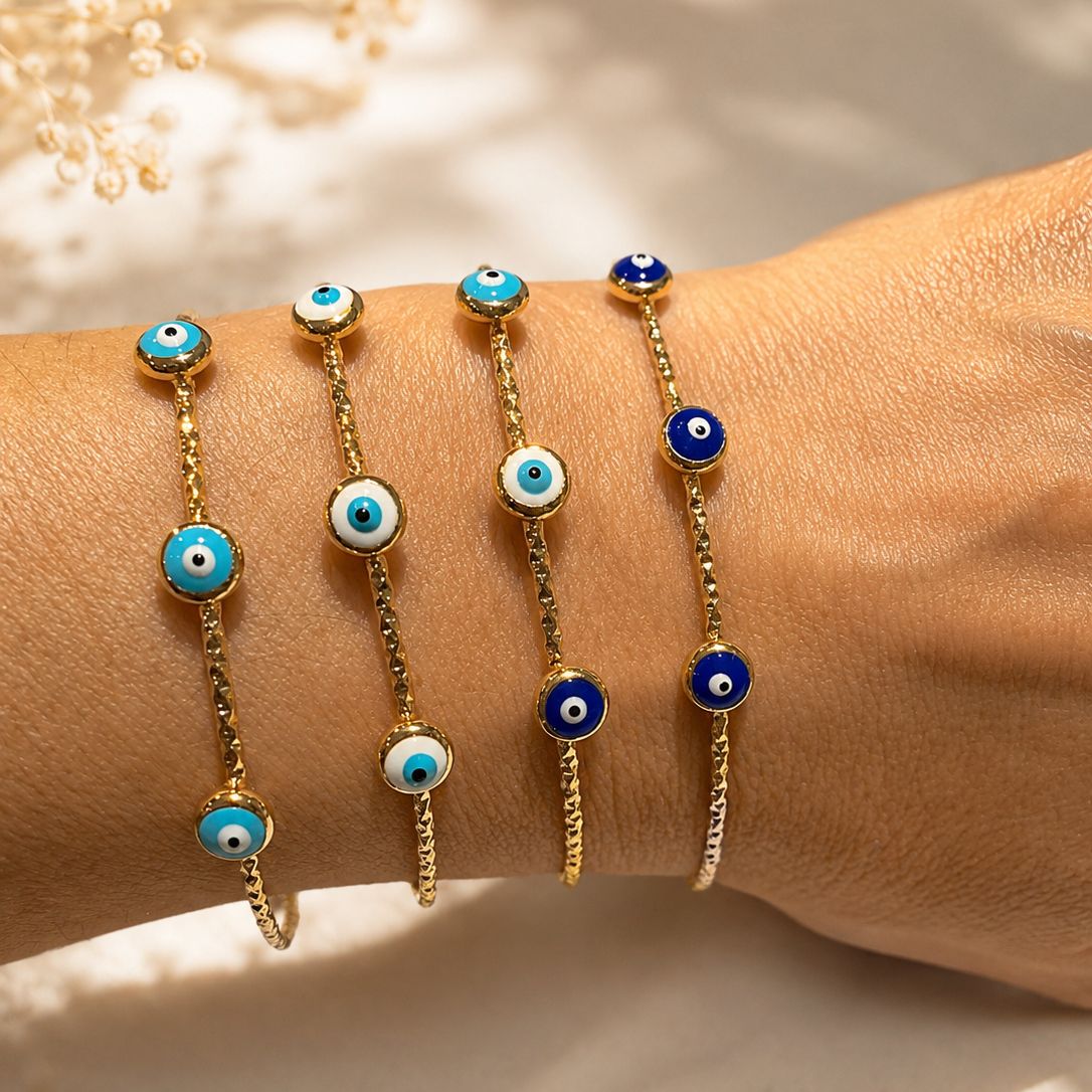 Enamel Evil Eye Gold Plated Bangle Bracelet Assorted