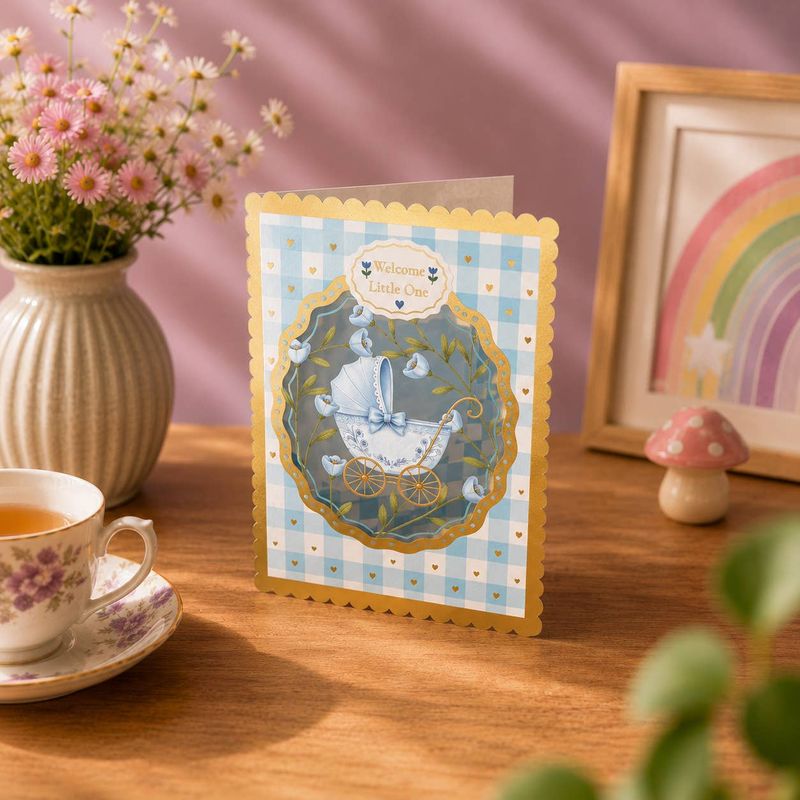 AL326 – Welcome Little One Blue Pram Newborn Card